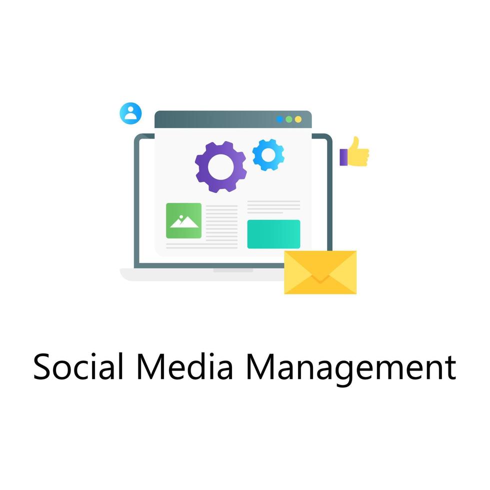 configuración de contenido en línea, icono conceptual de gradiente plano de gestión de redes sociales vector
