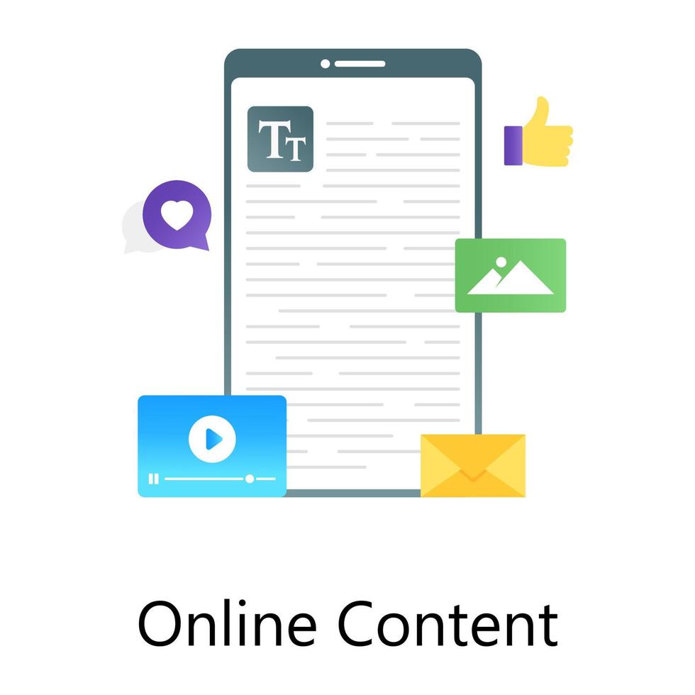 A vector of online content in flat gradient editable style