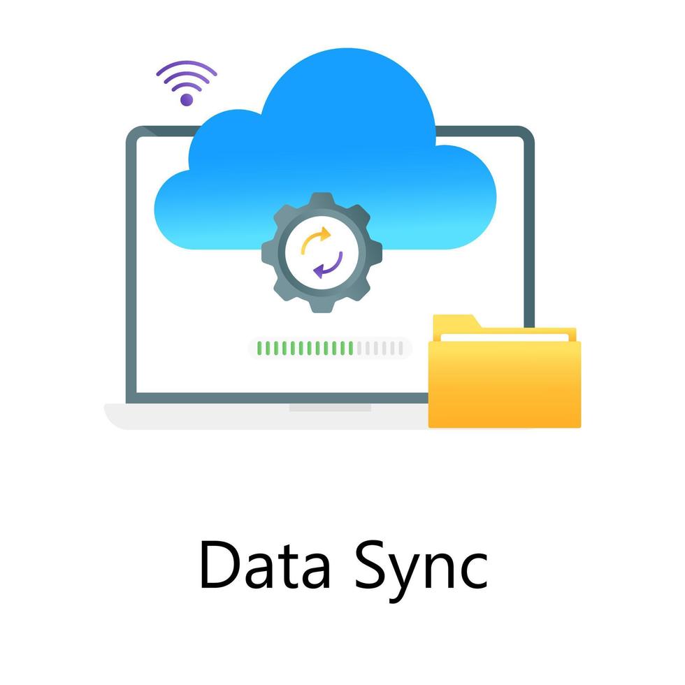 Cloud with gear arrows, data sync in modern flat gradient style vector