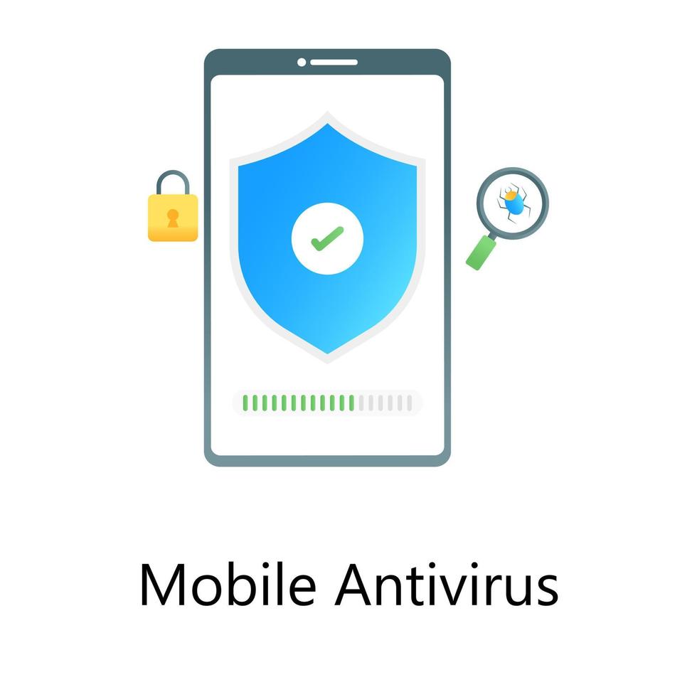A modern gradient vector of mobile antivirus,  padlock with security shield