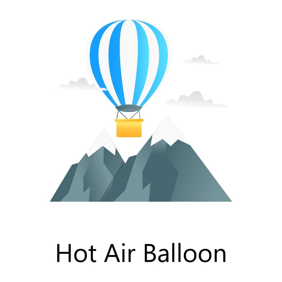 Hot air balloon flat gradient concept icon showing, heated air filled balloon vector