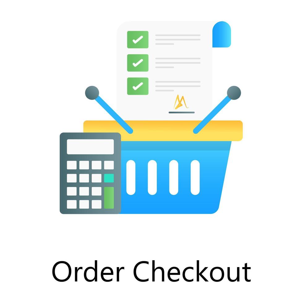 Shopping bucket with checklist denoting order checkout vector in gradient design