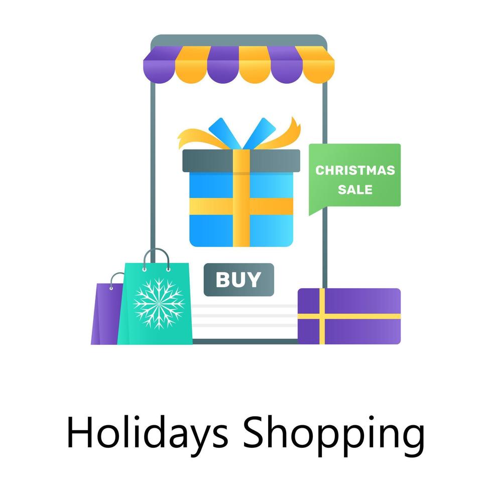 Mcommerce christmas discount app, gradient vector of holiday shopping