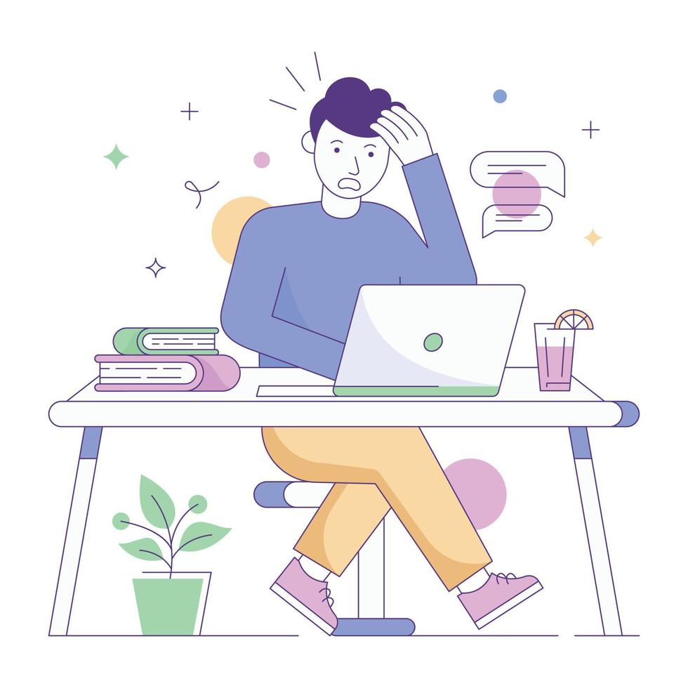 Student doing e-learning, flat illustration vector