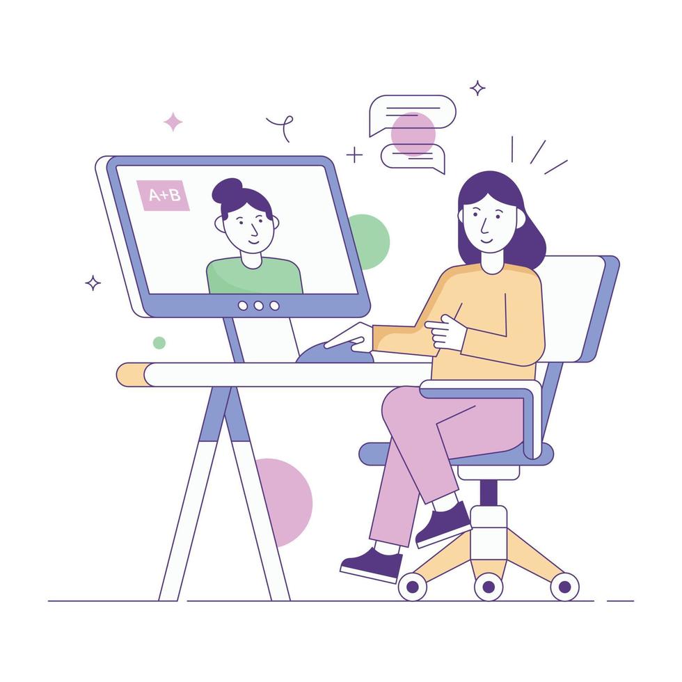 Flat illustration of online learning, editable design vector