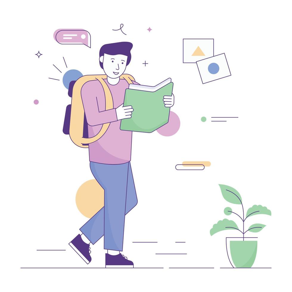 Student doing e-learning, flat illustration vector