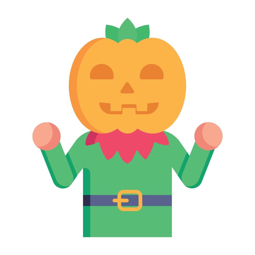 Cute halloween pumpkin with hat, flat icon vector