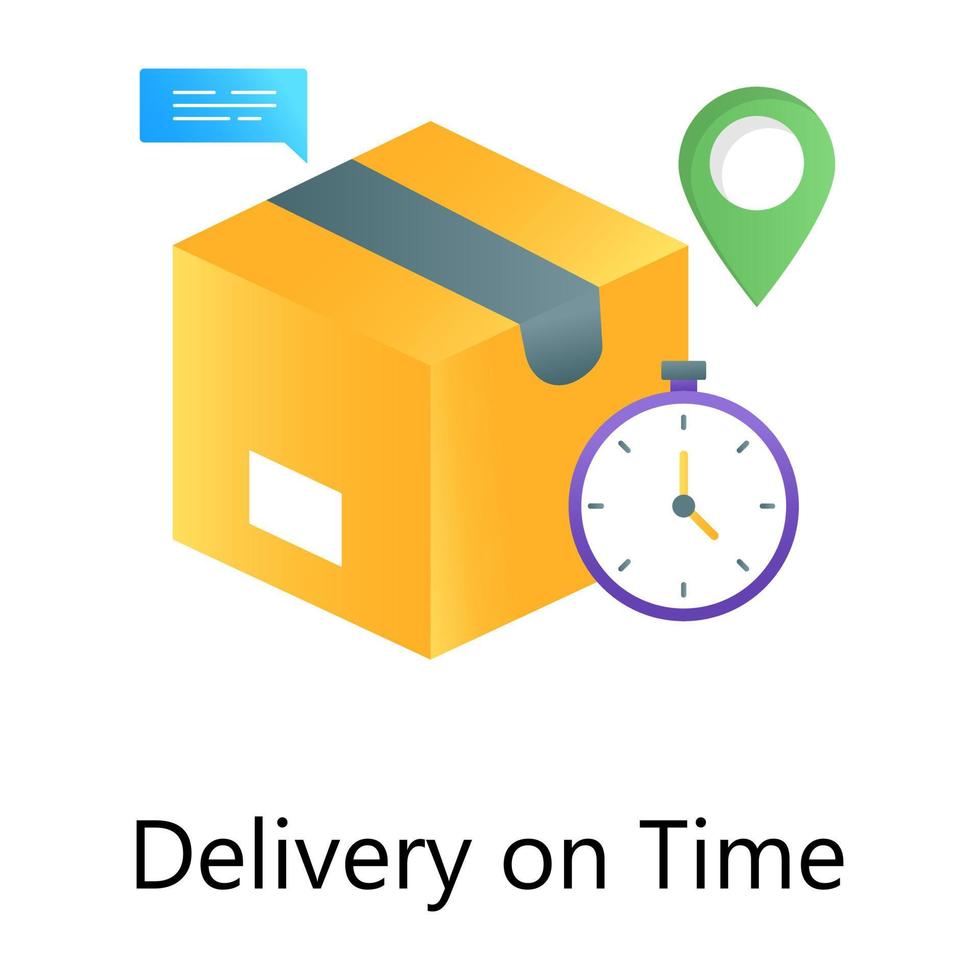 Logistic cardboard with clock depiction, delivery on time vector in gradient style