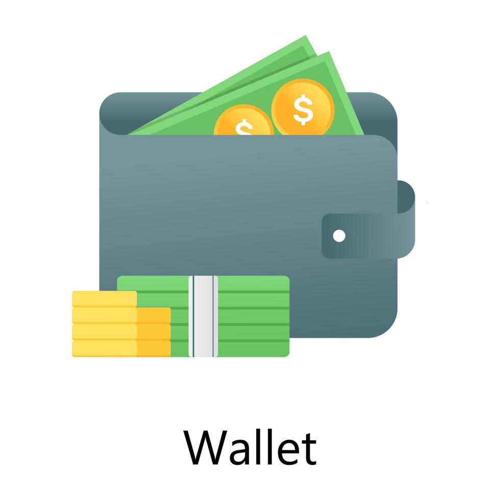 Cash wallet, dollar in billfold vector in gradient design.