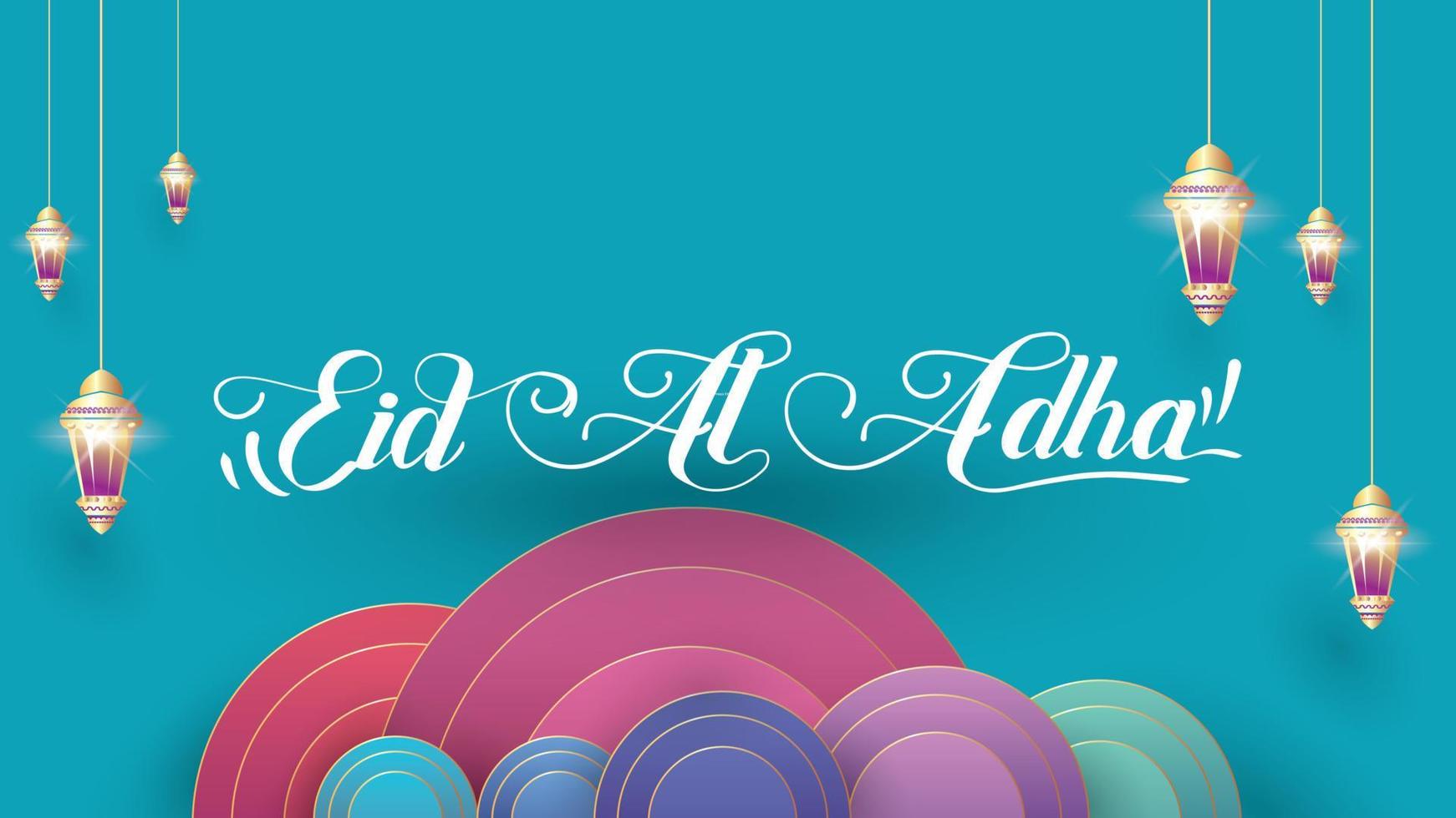 Eid al-Adha handwritten lettering. Beautiful text design for for graphic poster, greeting card etc.Greeting vector illustration