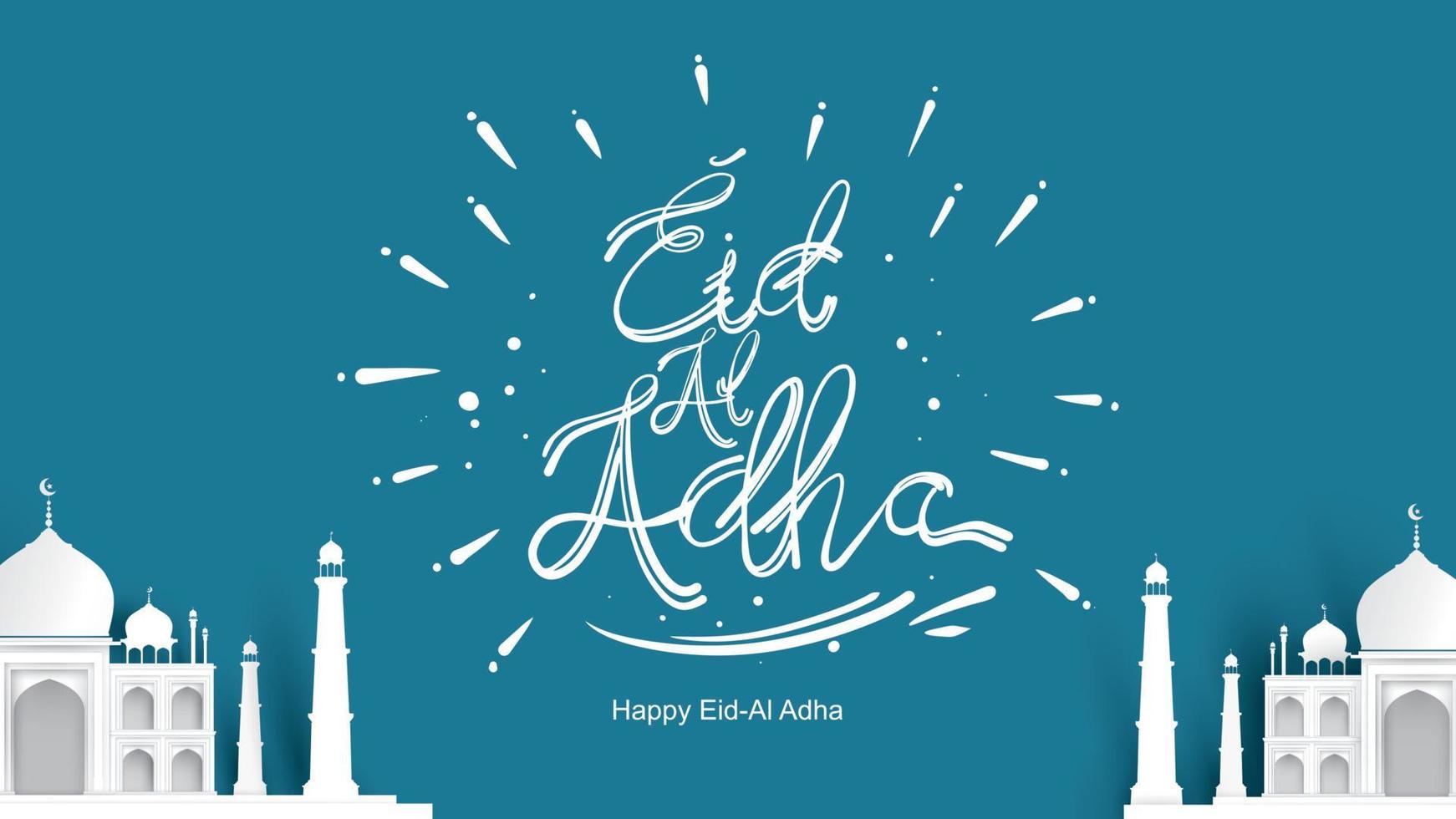 Eid al-Adha handwritten lettering. Beautiful text design for for graphic poster, greeting card etc.Greeting vector illustration