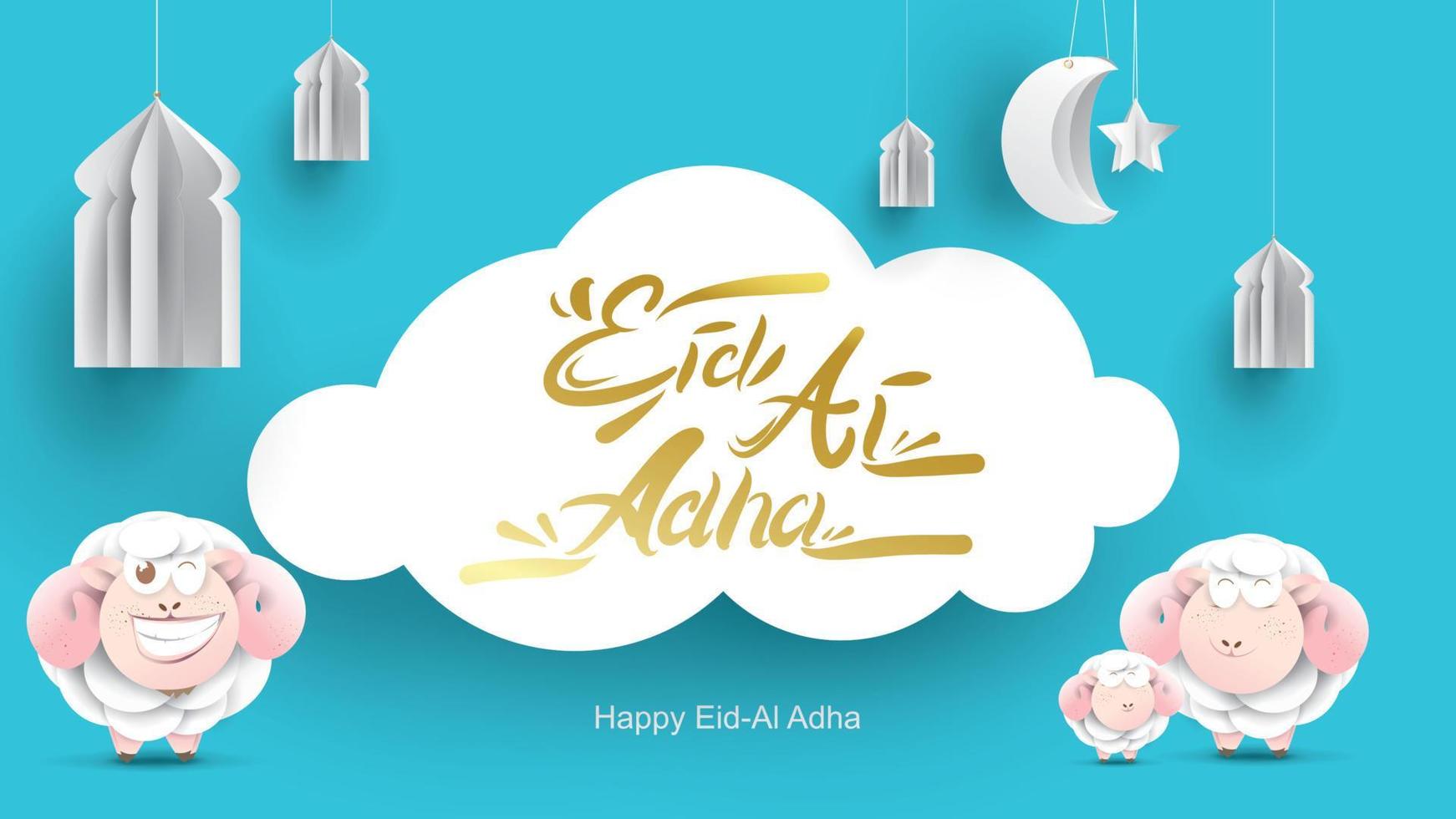 Muslim holiday Eid al-Adha. the sacrifice a ram sheep. Beautiful text handwritten lettering design for for graphic poster, greeting card etc.Greeting vector illustration