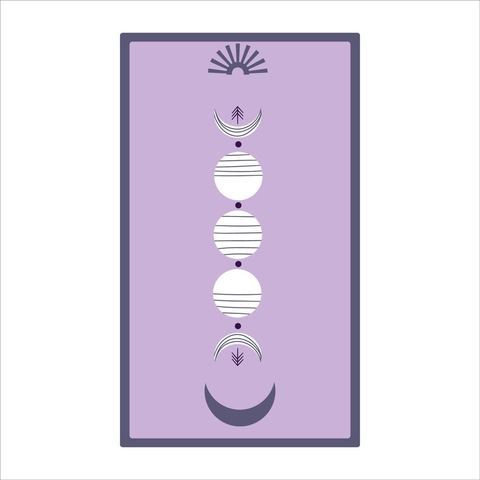 cartas del tarot con fases lunares y sol aisladas en un fondo blanco. Magia celestial para ocultismo y adivinación. tarjetas de minimalismo púrpura. ilustración vectorial plana vector