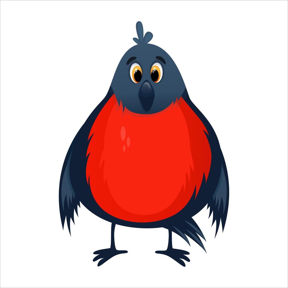 pájaro de dibujos animados camachuelo rojo aislado. camachuelos de invierno brillante. personaje de pájaro de invierno. ilustración vectorial de dibujos animados vector