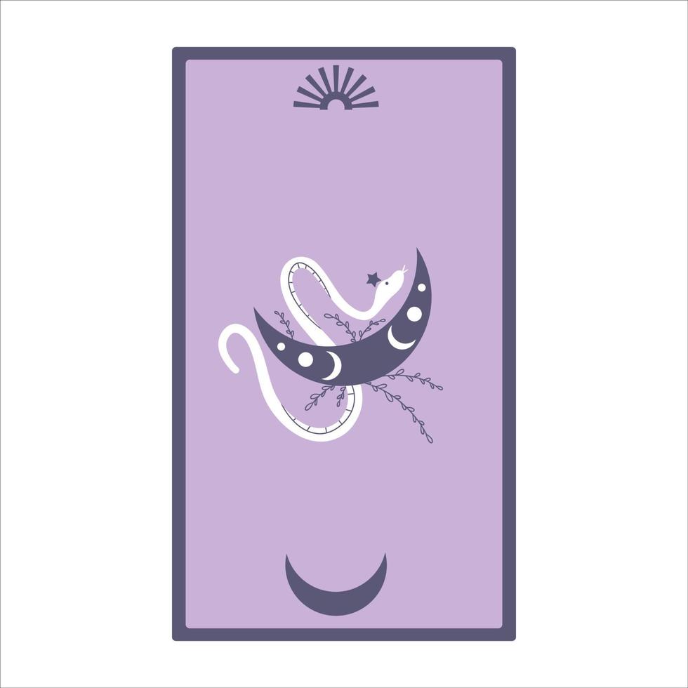 Tarot cards with snakes and moon isolated on a white background. Celestial magic for occult and divination. Purple minimalism cards. Serpent with moon. Flat vector illustration