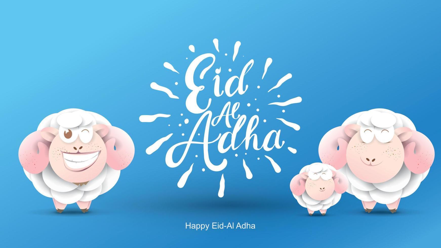 fiesta musulmana eid al-adha. el sacrificio de una oveja carnero. Hermoso diseño de letras manuscritas de texto para póster gráfico, tarjeta de felicitación, etc. Ilustración de vector de saludo