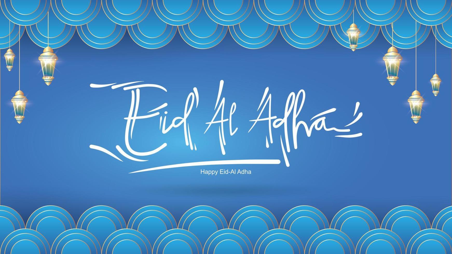 Eid al-Adha handwritten lettering. Beautiful text design for for graphic poster, greeting card etc.Greeting vector illustration