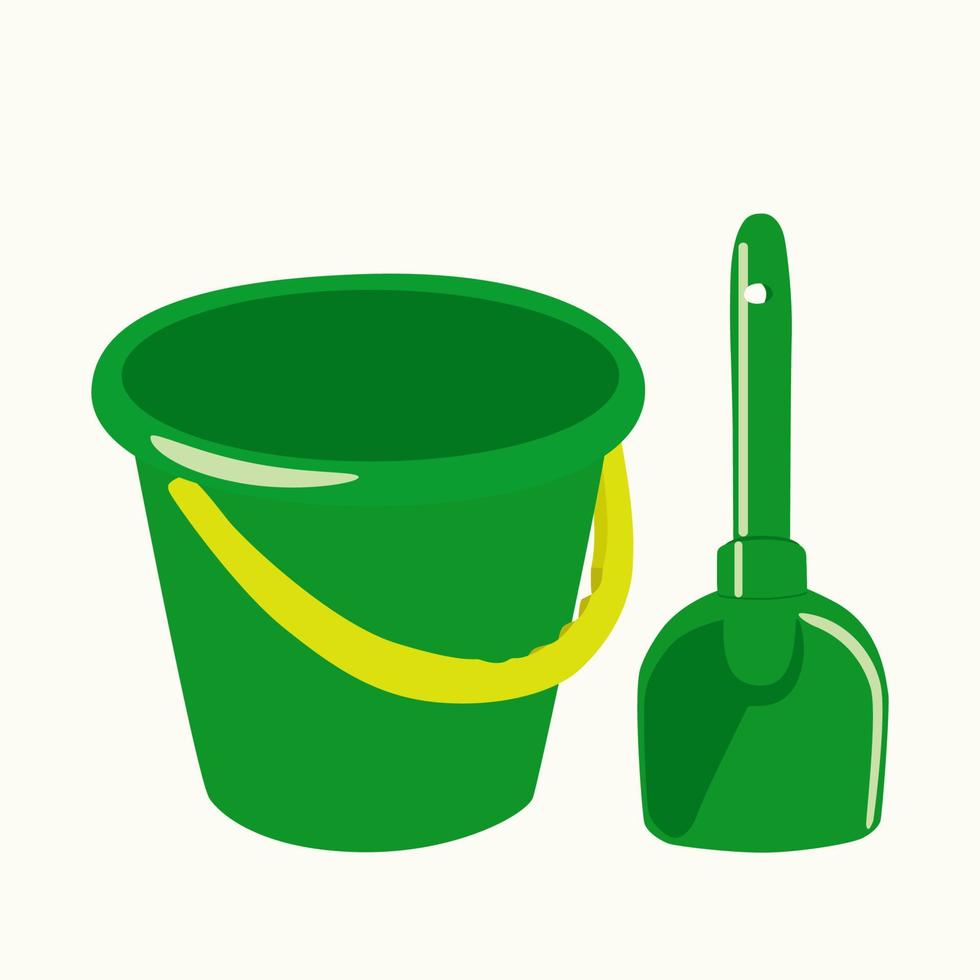 Green children bucket and shovel for playing with sand in the sandbox or on the beach. vector