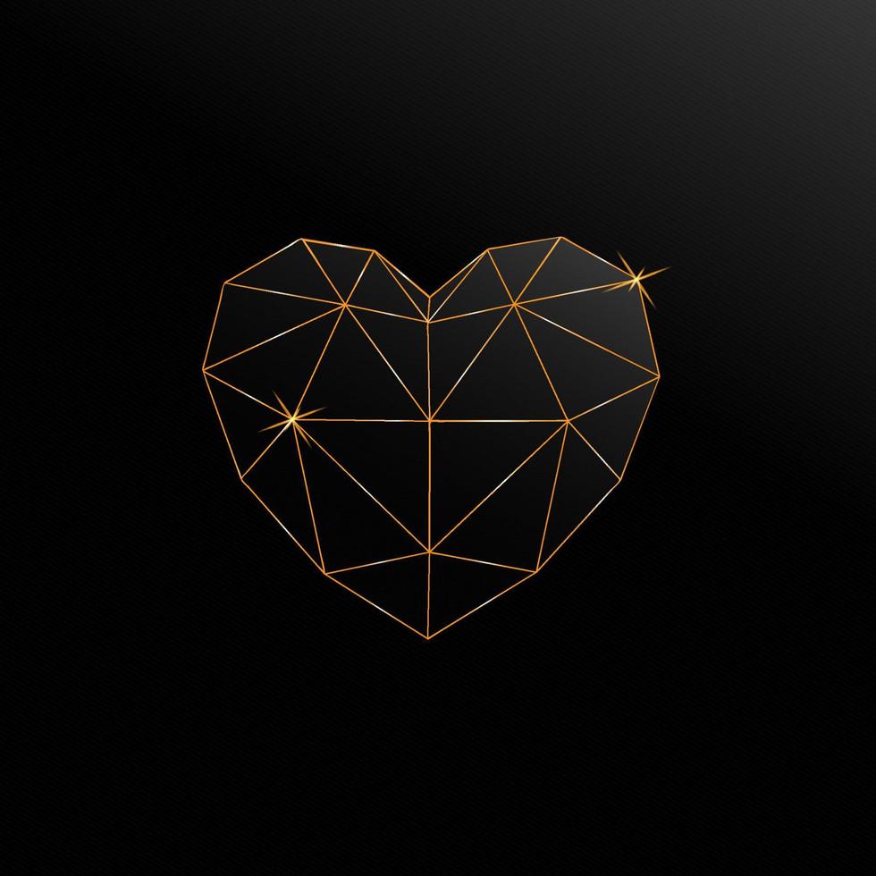 Polygonal golden heart on a black background. vector