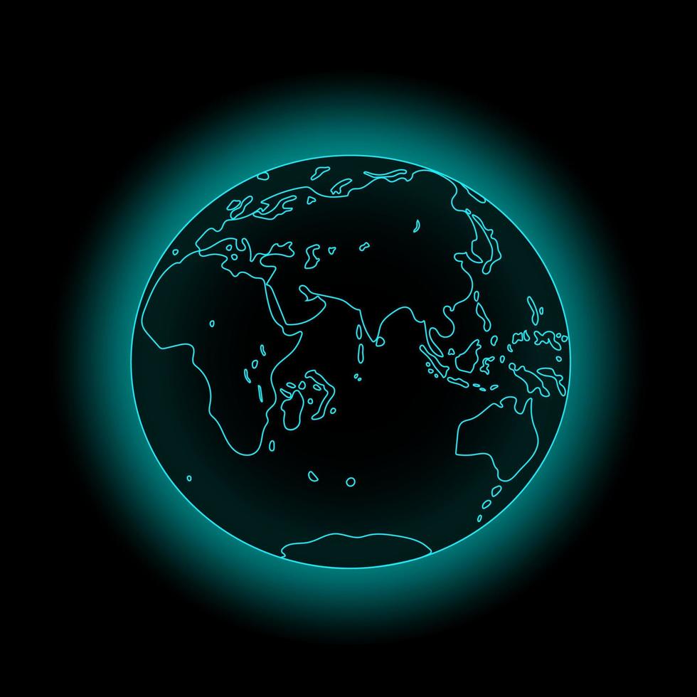 Planet Earth with blue glow on a black background. vector