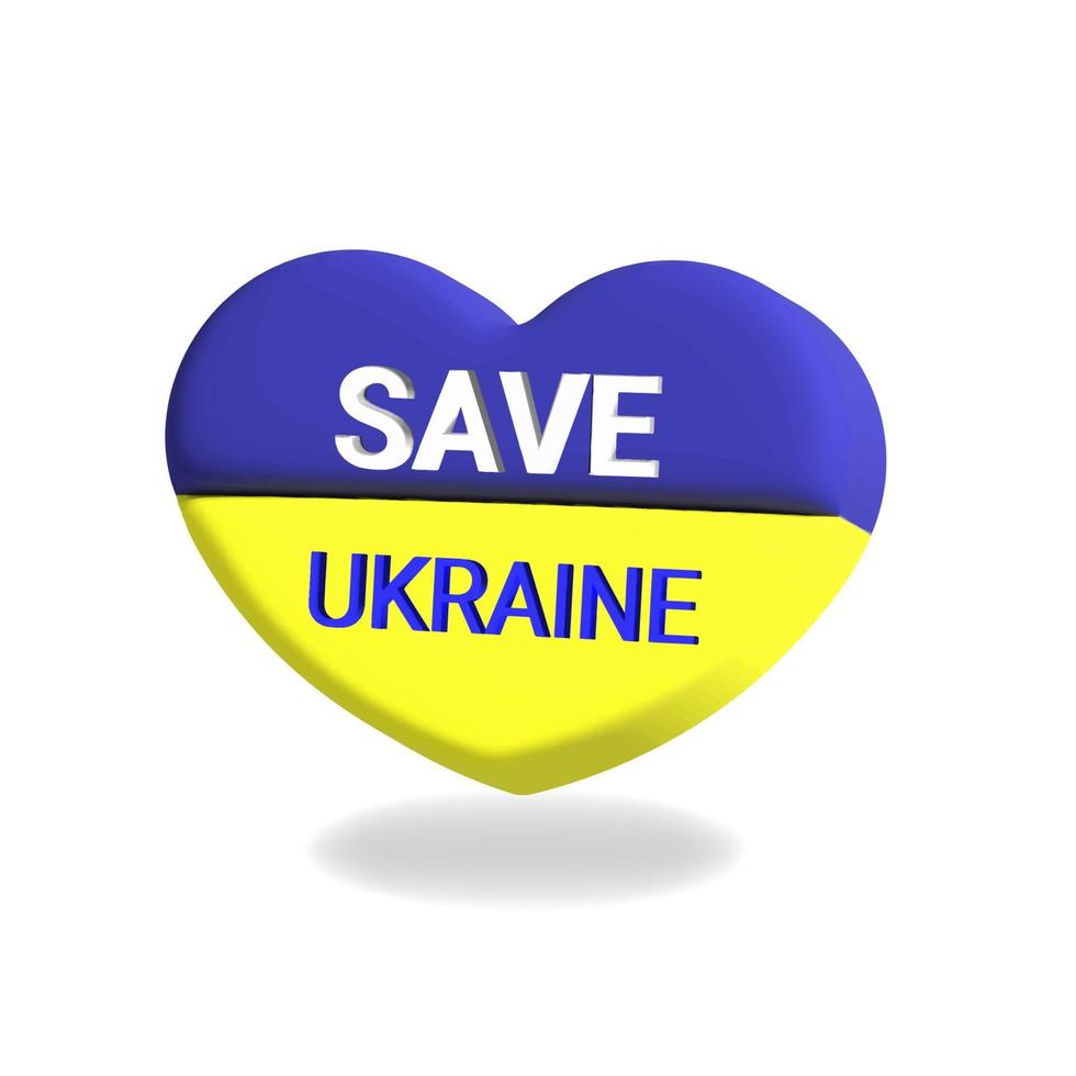 Flag of Ukraine in the shape of a heart 3d vector illustration, Ukrainian national symbol, The concept of saving Ukraine, No military action on the territory of the Independent State.