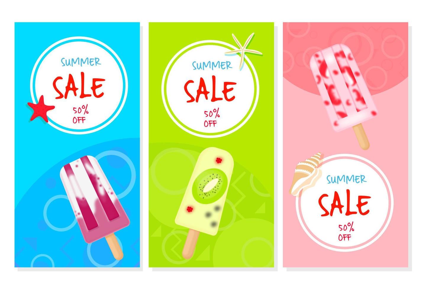 conjunto de plantillas de verano con descuentos en venta de helados, decoración elegante de diseño jugoso, para promocionar su publicidad vector