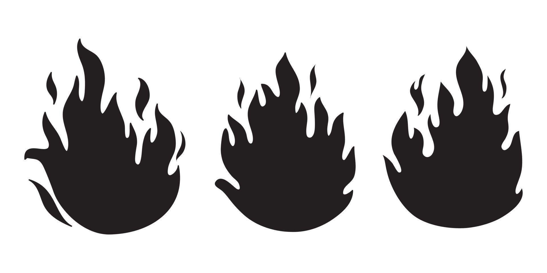 colección de iconos de fuego dibujados a mano. conjunto de vectores de iconos de llamas de fuego. fuego de boceto de garabato dibujado a mano, dibujo en blanco y negro. símbolo de fuego simple.