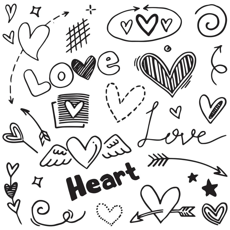 Doodle Hearts, hand drawn love hearts. Vector illustration.