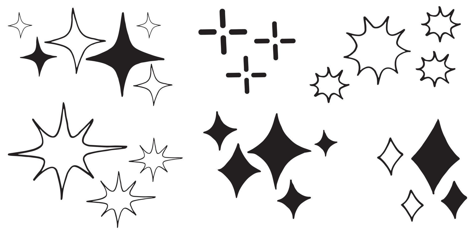 conjunto de garabatos de estrellas vectoriales icono brillante, icono de superficie limpia. estrellas de efecto de luz brillante y explosión brillante. aislado sobre fondo blanco. ilustración vectorial vector