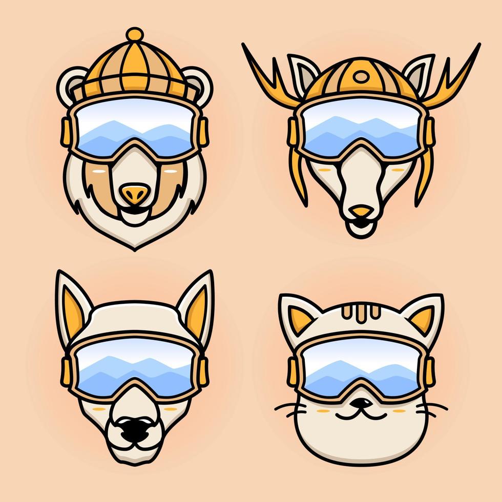 bundle of four cute animals heads vector