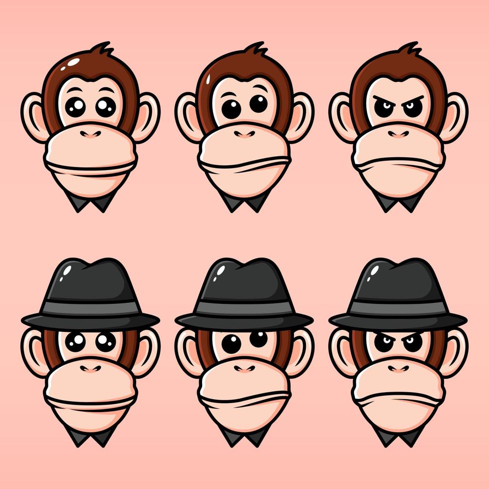 Set of facial expression monkeys vector