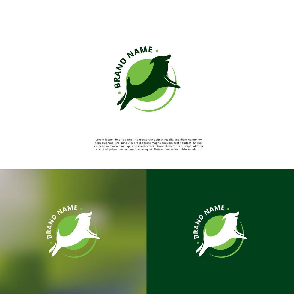 diseño del logo de un perro verde saltando. diseño de logotipo orgánico simple vector