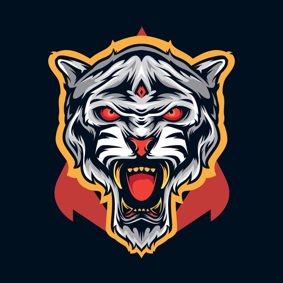 cabeza de tigre enojado colorido. tigre blanco ilustrado. estilo de dibujos animados vector