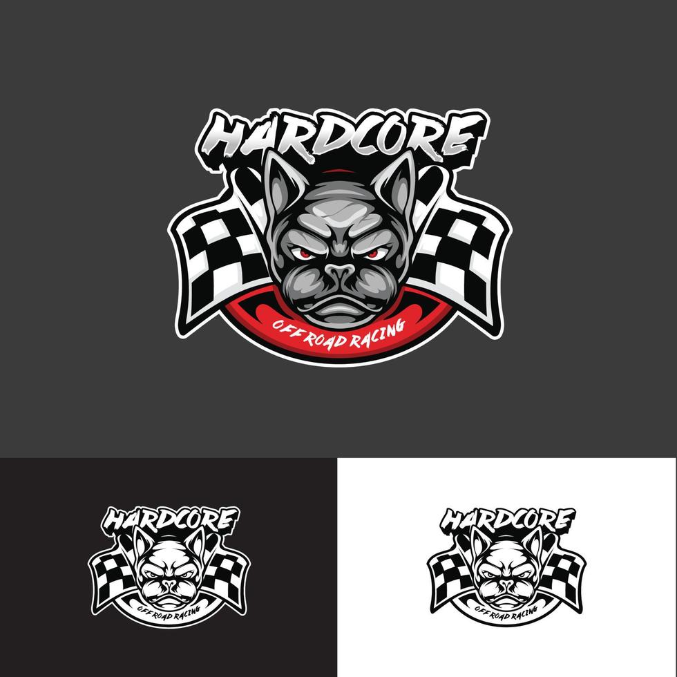 Angry Bulldog Mascot Logo Emblem with Checkered Flags vector