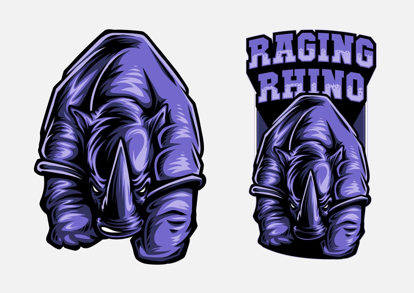 Angry Rhino Mascot. Vector logo badge illustration.