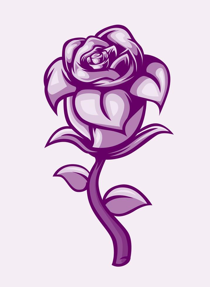 Isolated Pink Rose Illustration. Vector Cartoonized Style