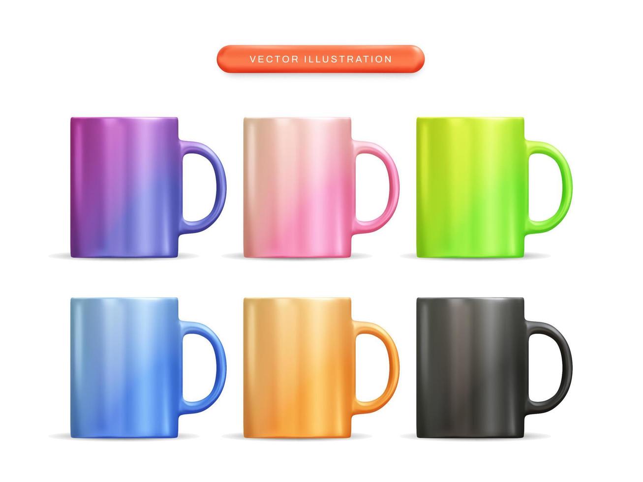 conjunto de ilustración de vector 3d realista de taza colorida