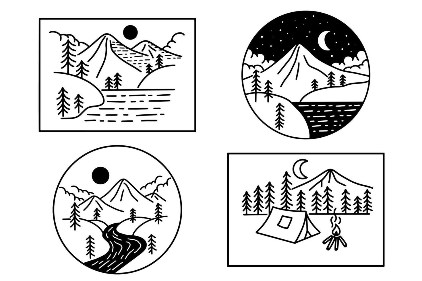 Collection Adventure Badges logo Camping mountain explorer Hand drawn expeditions outdoor vector