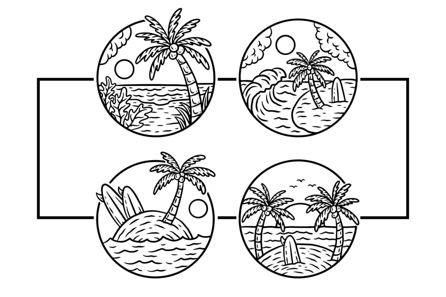 Set Collection Beach Good Vibes Sunset Coconut Tree relaxing wave surfing badges illustration vector