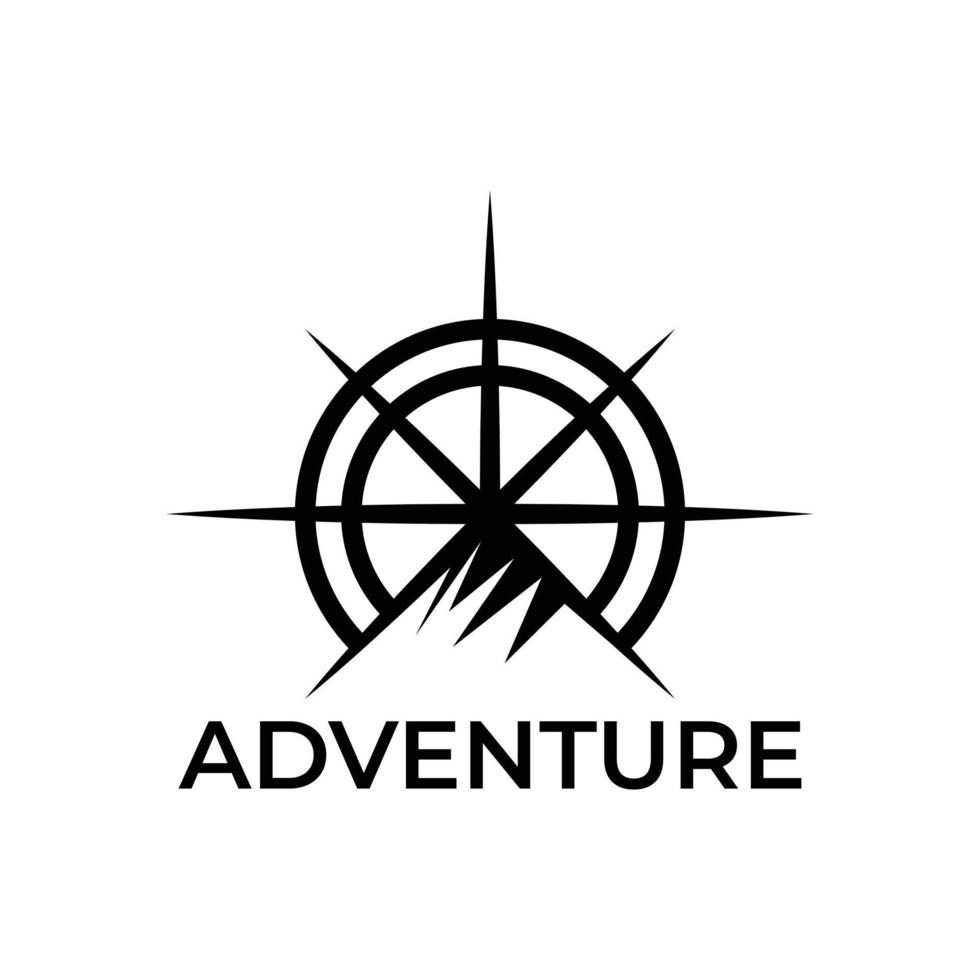 montaña con diseño de logotipo de brújula. logotipo de aventura. vector