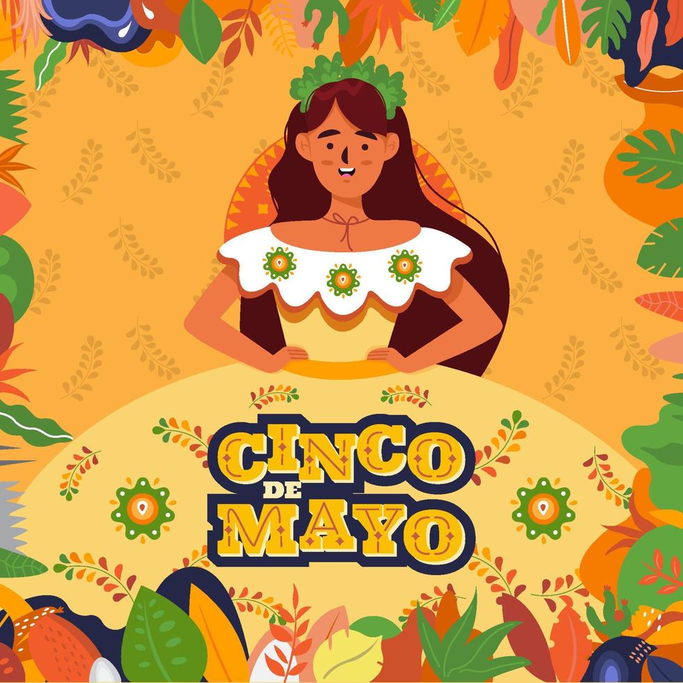 mujer celebra el concepto del festival cinco de mayo vector