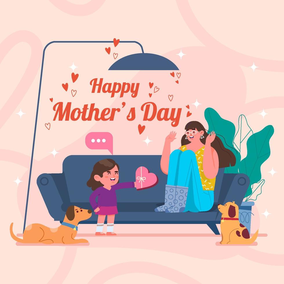 Daughter Gives Surprise Gift to Her Mother Concept 6869183 Vector Art ...