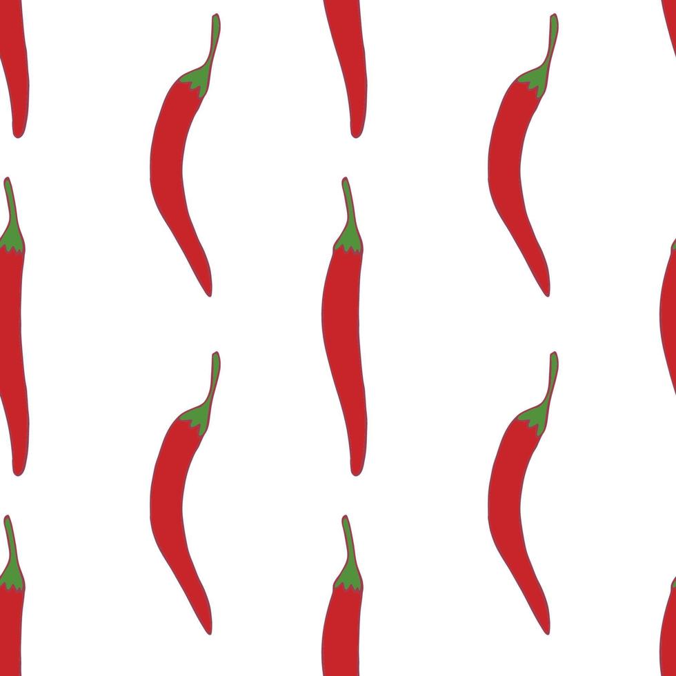 Hot red pepper seamless pattern for wallpaper design. Fresh ripe color food. Organic healthy vegetable.  Raw, vegan, vegetarian food. Cartoon pattern on white backdrop. Vector doodle design.