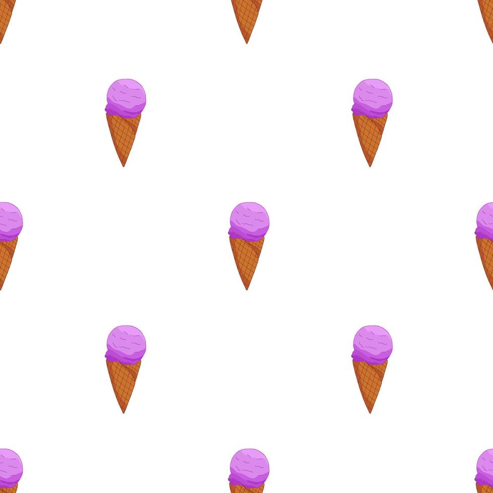 helado de cono de lavanda de patrones sin fisuras. diseño de tarjetas de verano. ilustración de dibujos animados vectoriales. vector