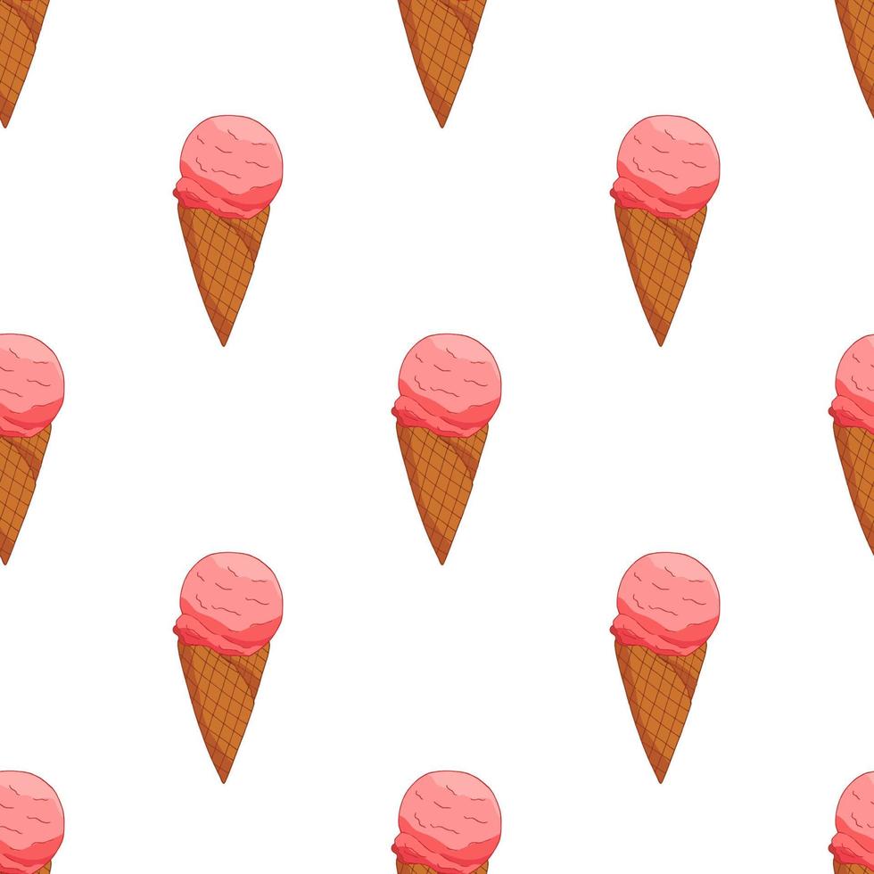 Pink strawberry Ice cream seamless pattern. Summer card design. Vector cartoon illustration.