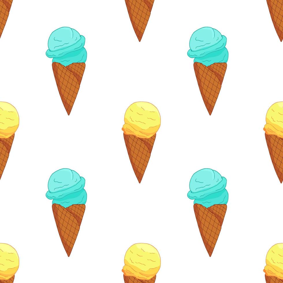 dulce de patrones sin fisuras. patrón de helado de cono colorido de dibujos animados para el diseño de papel tapiz. vector