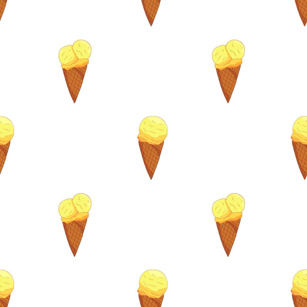 Lemon Cone Ice cream seamless pattern. Summer card design. Vector cartoon illustration.