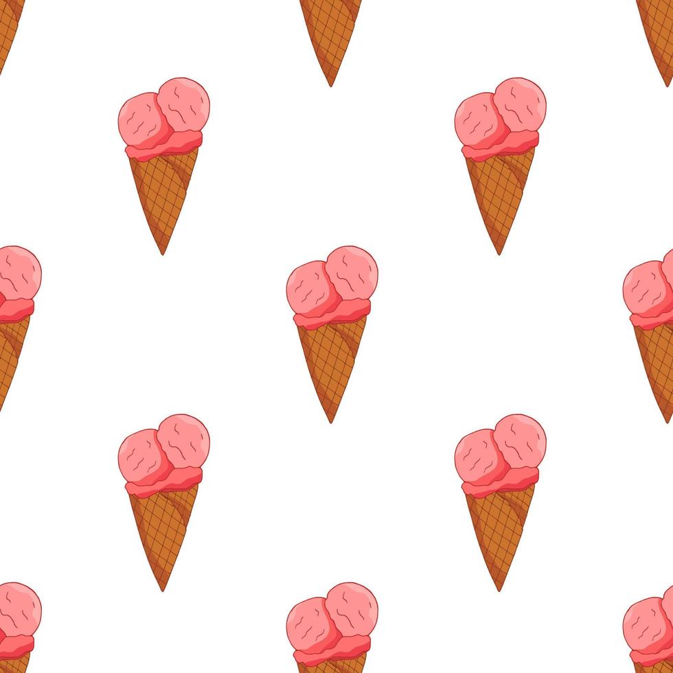 Pink strawberry Ice cream seamless pattern. Summer card design. Vector cartoon illustration.