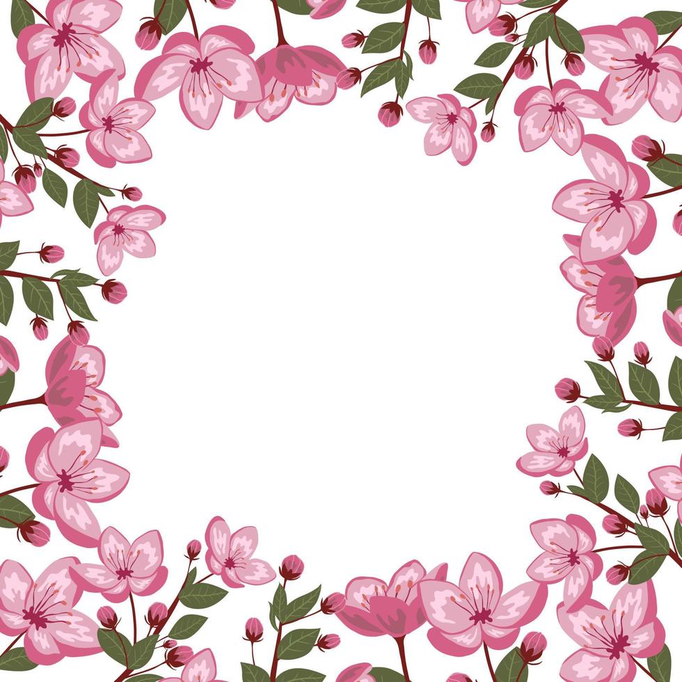 Cute spring cherry blossom vector frame illustration