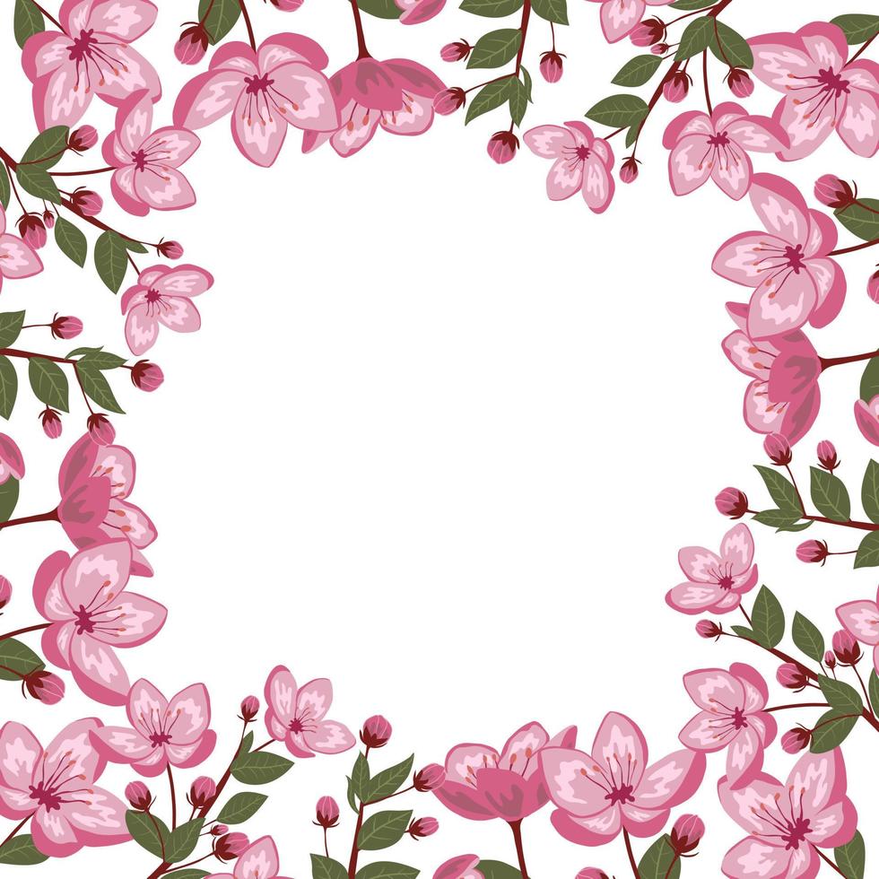 Cute spring cherry blossom vector frame illustration